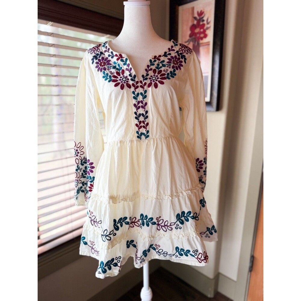 Roller Rabbit Naema Embroidered Tier Mini Dress as seen at Anthropologie, size M